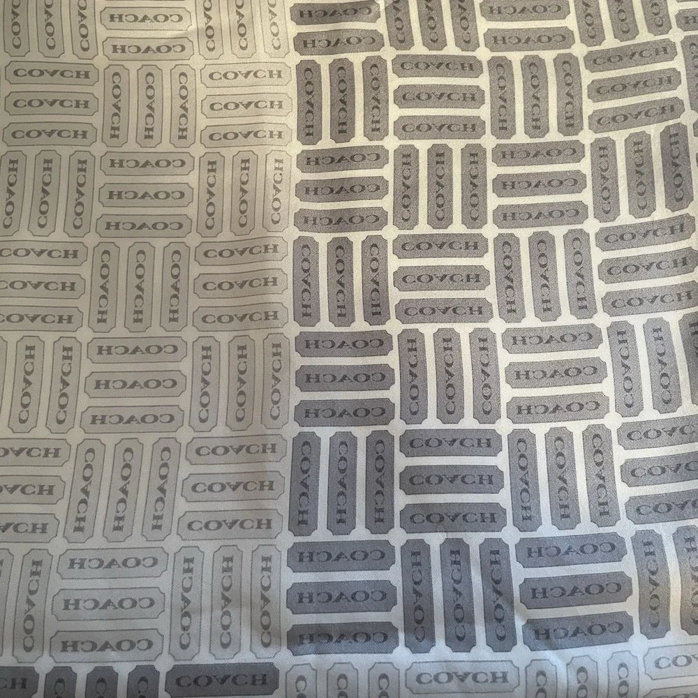 COACH Silk Scarf 22″ x 22" Square Woven Signature Gray White - Picture 6 of 7